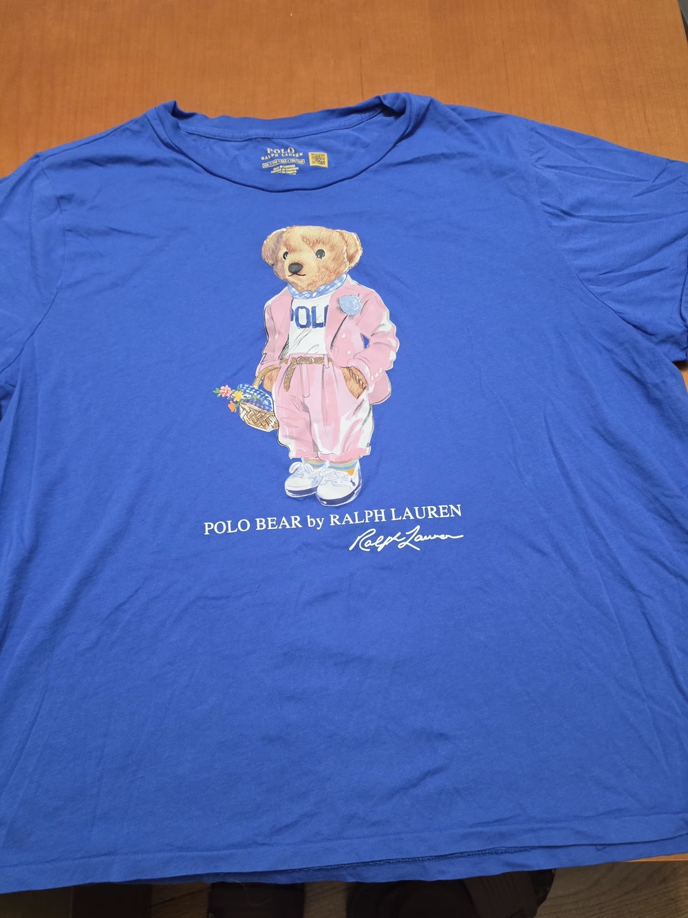 Polo by Ralph Lauren Blue Tee with Pink Polo Bear Graphic